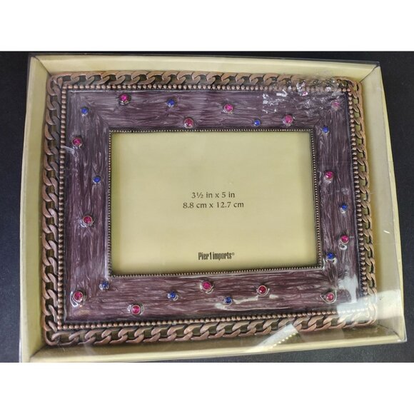 NOS Pier 1 Brown Enamel Copper Tone Photo Picture Frame 3.5" x 5" Rhinestones - Picture 1 of 4